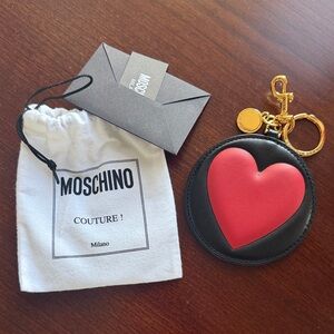 Leather Moschino Black and Red Heart Keychain